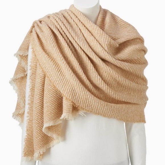 LC LAUREN CONRAD Scarf Wrap Shawl Blanket Bohemian Fringe Camel Tan - Picture 1 of 3